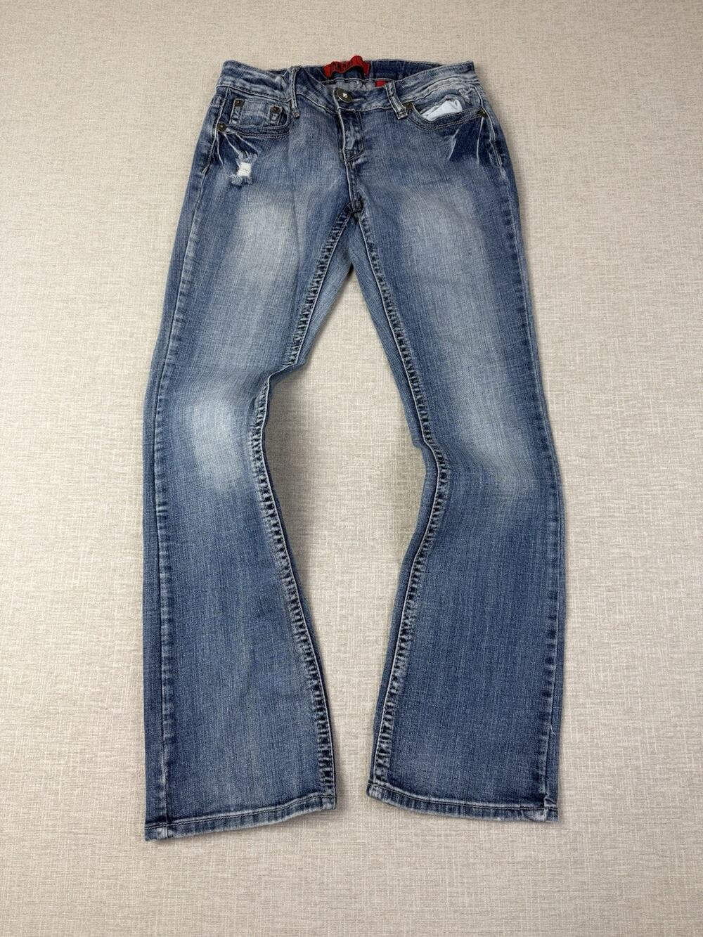 Zana Di Jeans Womens Size 9 Bootcut Flare Distressed Embellished Y2K Blue Denim